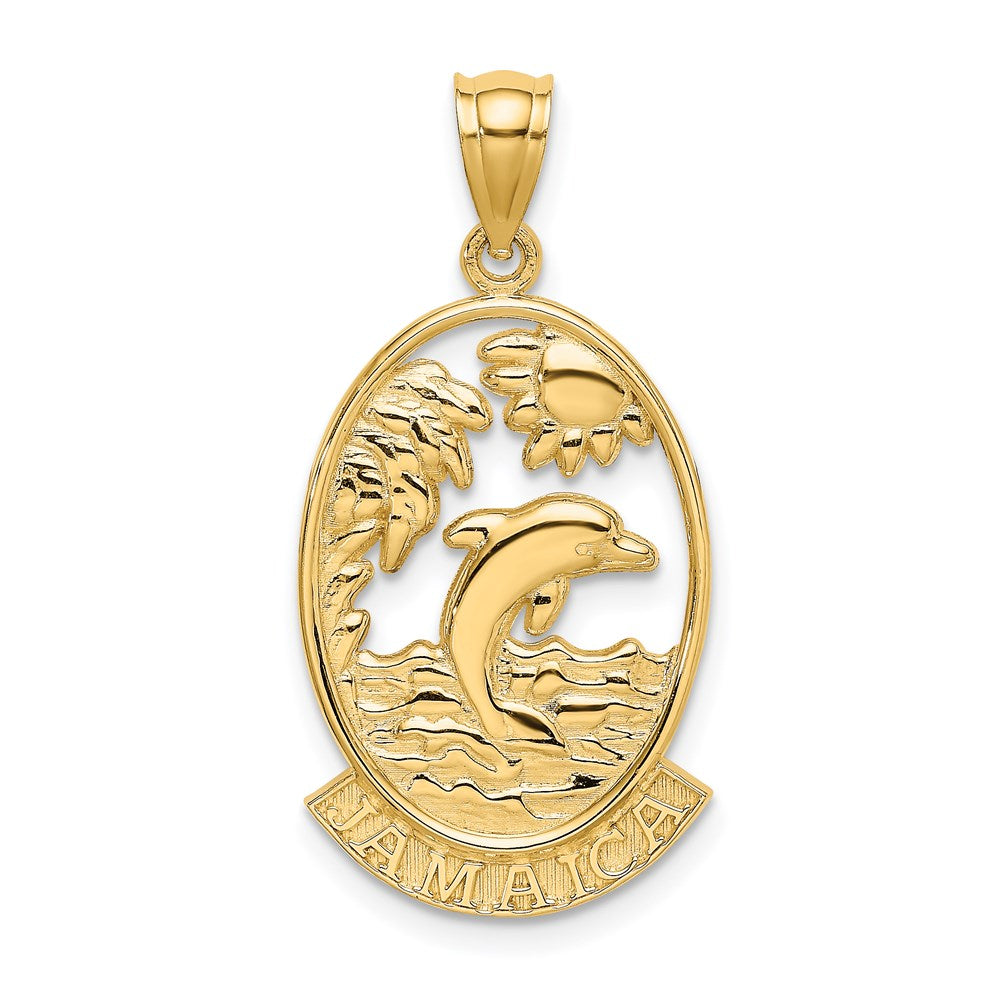 14k Yellow Gold JAMAICA W/Dolphin Sunset Scene Charm