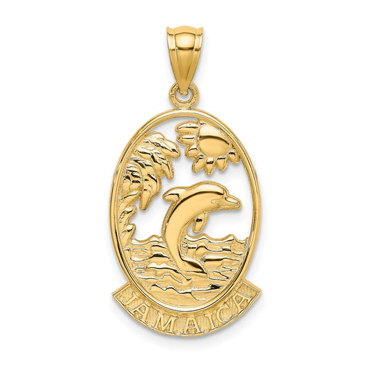 14k Yellow Gold JAMAICA W/Dolphin Sunset Scene Charm