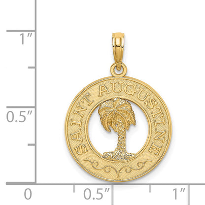 14k Yellow Gold SAINT AUGUSTINE w/Palm Tree Circle Charm