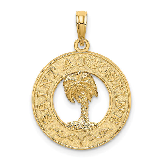 14k Yellow Gold SAINT AUGUSTINE w/Palm Tree Circle Charm