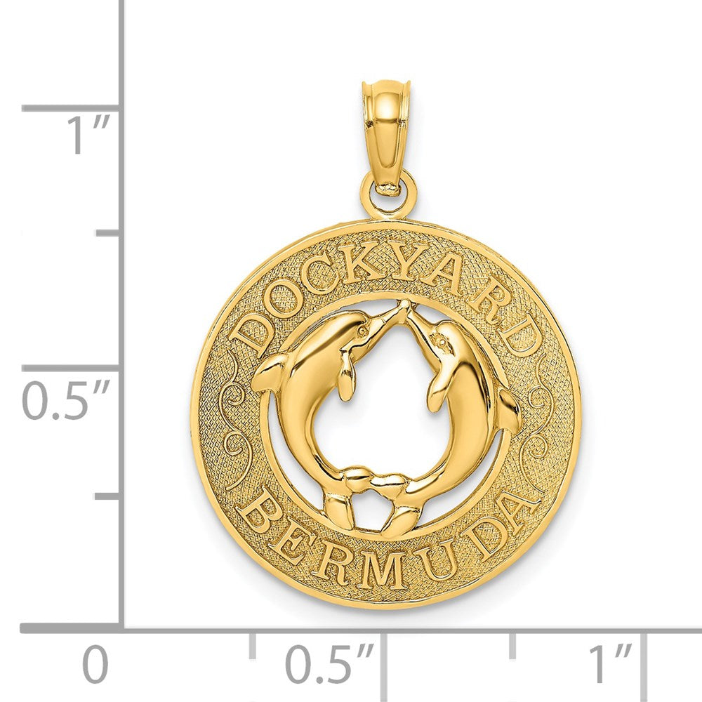 14k Yellow Gold DOCKYARD BERMUDA Round Frame w/ Dolphins Charm