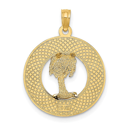 14k Yellow Gold KEY WEST w/Palm Tree Circle Charm