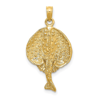 14k Yellow Gold Textured Round Stingray Charm