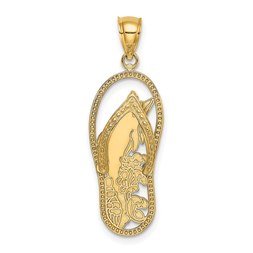 14k Yellow Gold Polished Dolphin Flip-Flop Charm