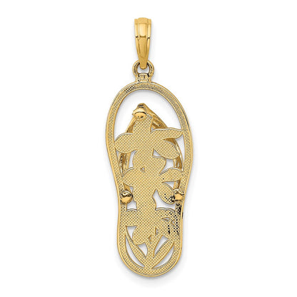 14k Yellow Gold Polished Multi Flower Flip-Flop Charm