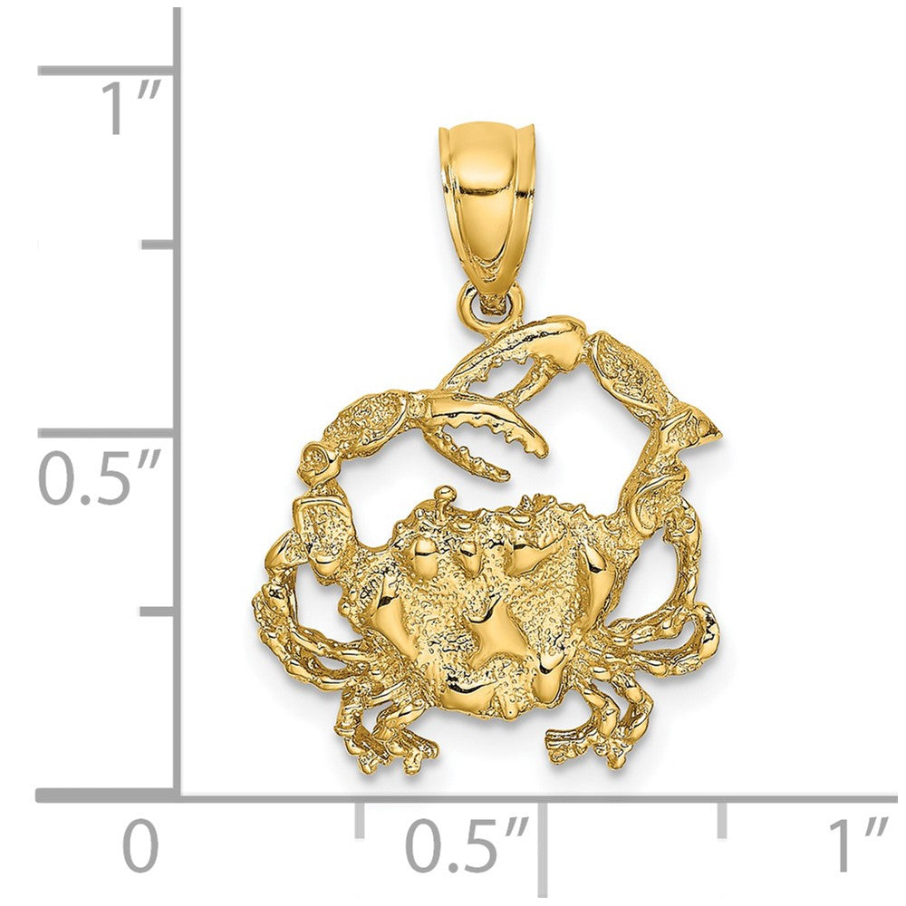 14k Yellow Gold Textured Crab Charm