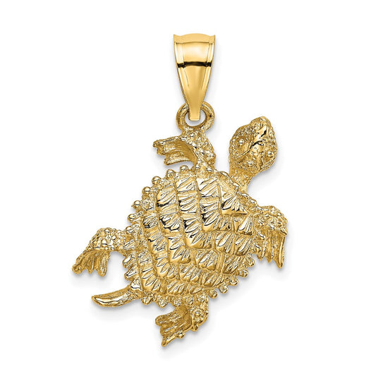 14k Yellow Gold Sea Turtle with Tail Charm