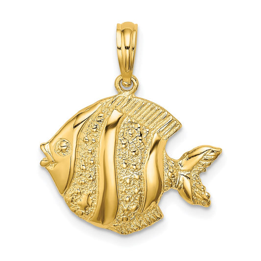14k Yellow Gold Polished  Engraved Fish Charm