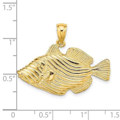 14k Yellow Gold Polished /Engraved Striped Fish Charm