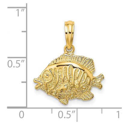 14k Yellow Gold Polished /Textured Fish Charm