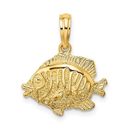 14k Yellow Gold Polished /Textured Fish Charm
