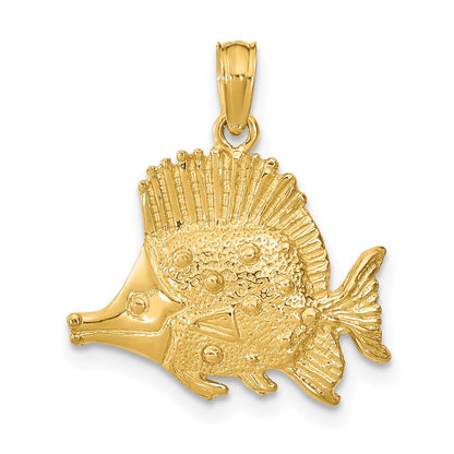 14k Yellow Gold Polished Engraved Fish Charm