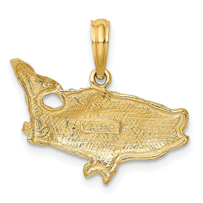 14k Yellow Gold 2-D Bass Fish w/ Tail Up Charm