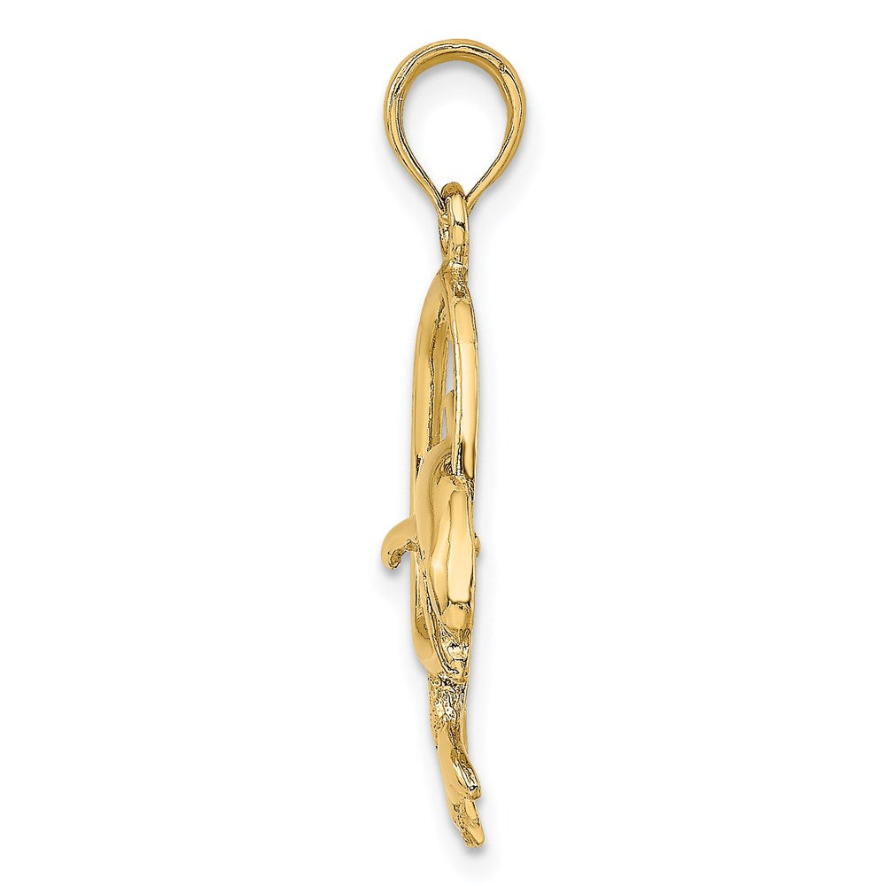 14k Yellow Gold Polished Dolphin Jumping Through Hoop Charm