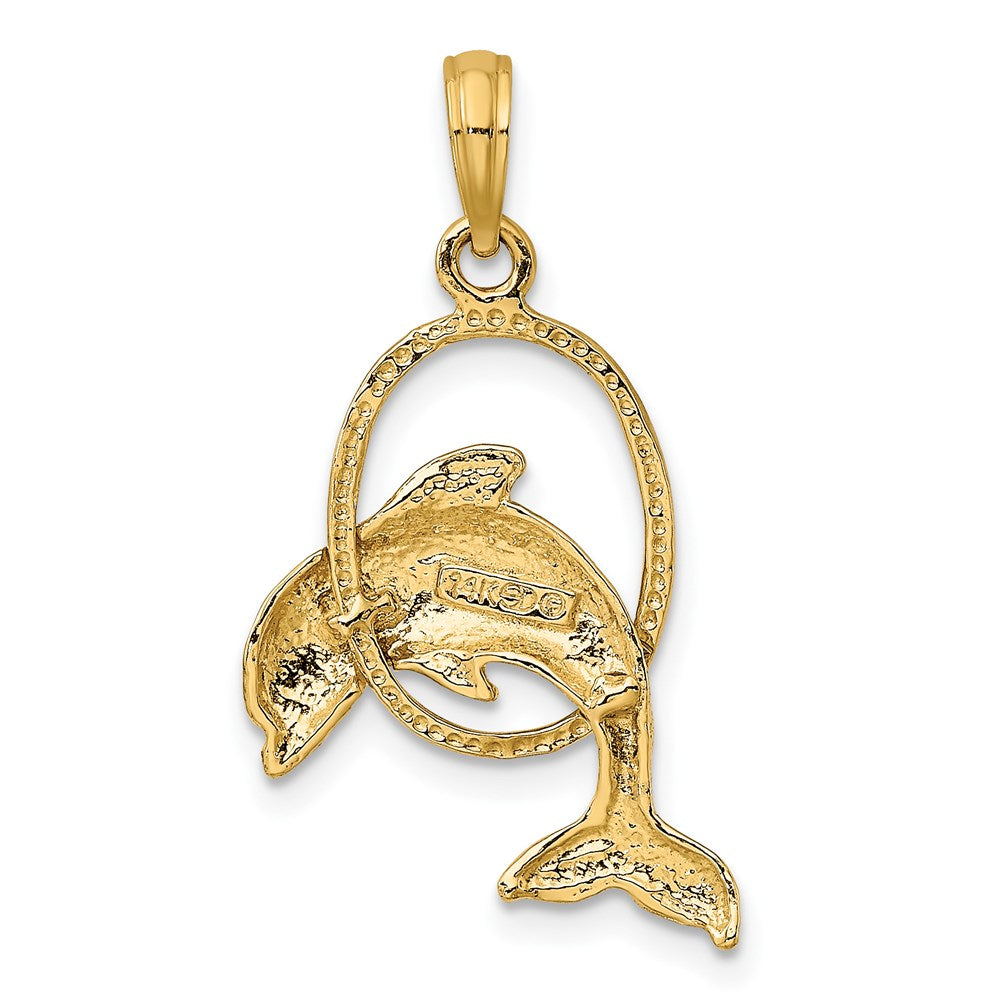 14k Yellow Gold Polished Dolphin Jumping Through Hoop Charm