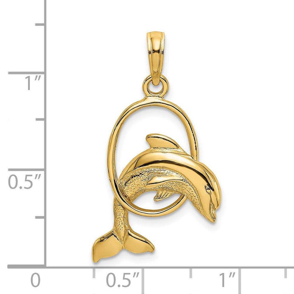 14k Yellow Gold Polished Dolphin Jumping Through Hoop Charm