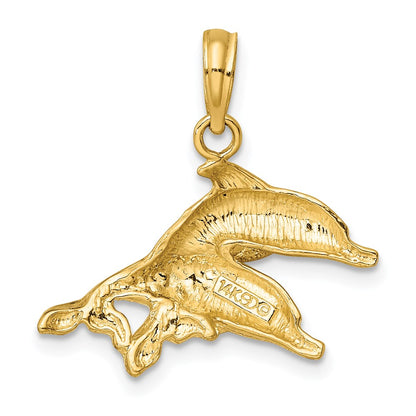 14k Yellow Gold Polished /Engraved Dolphins Charm