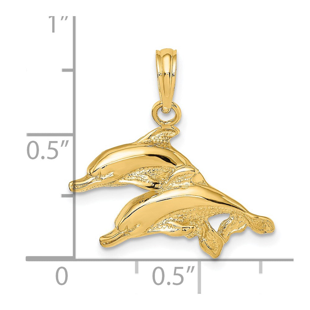 14k Yellow Gold Polished /Engraved Dolphins Charm
