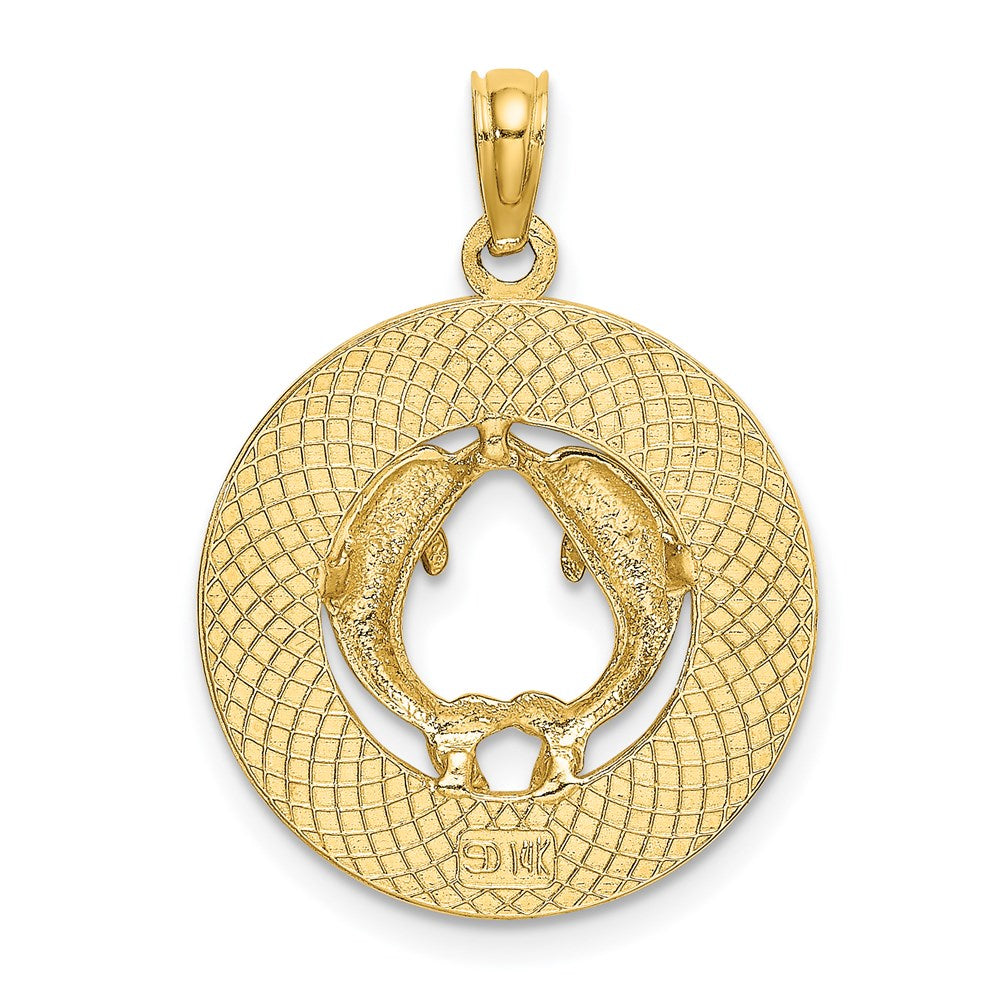 14k Yellow Gold BEAUFORT SC w/Dolphins Circle Charm