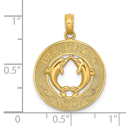 14k Yellow Gold BEAUFORT SC w/Dolphins Circle Charm