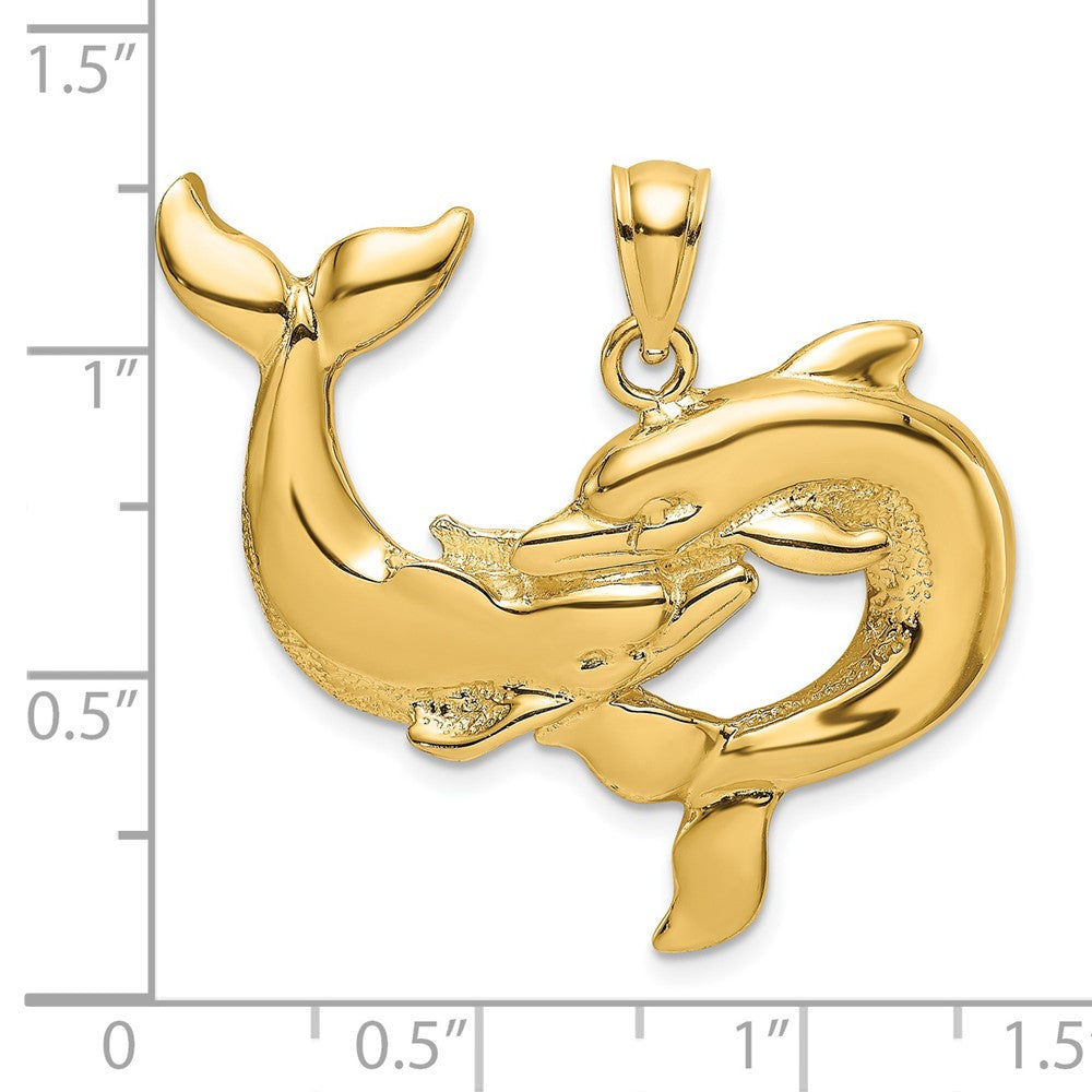 14k Yellow Gold Polished Two Dolphins Together Charm