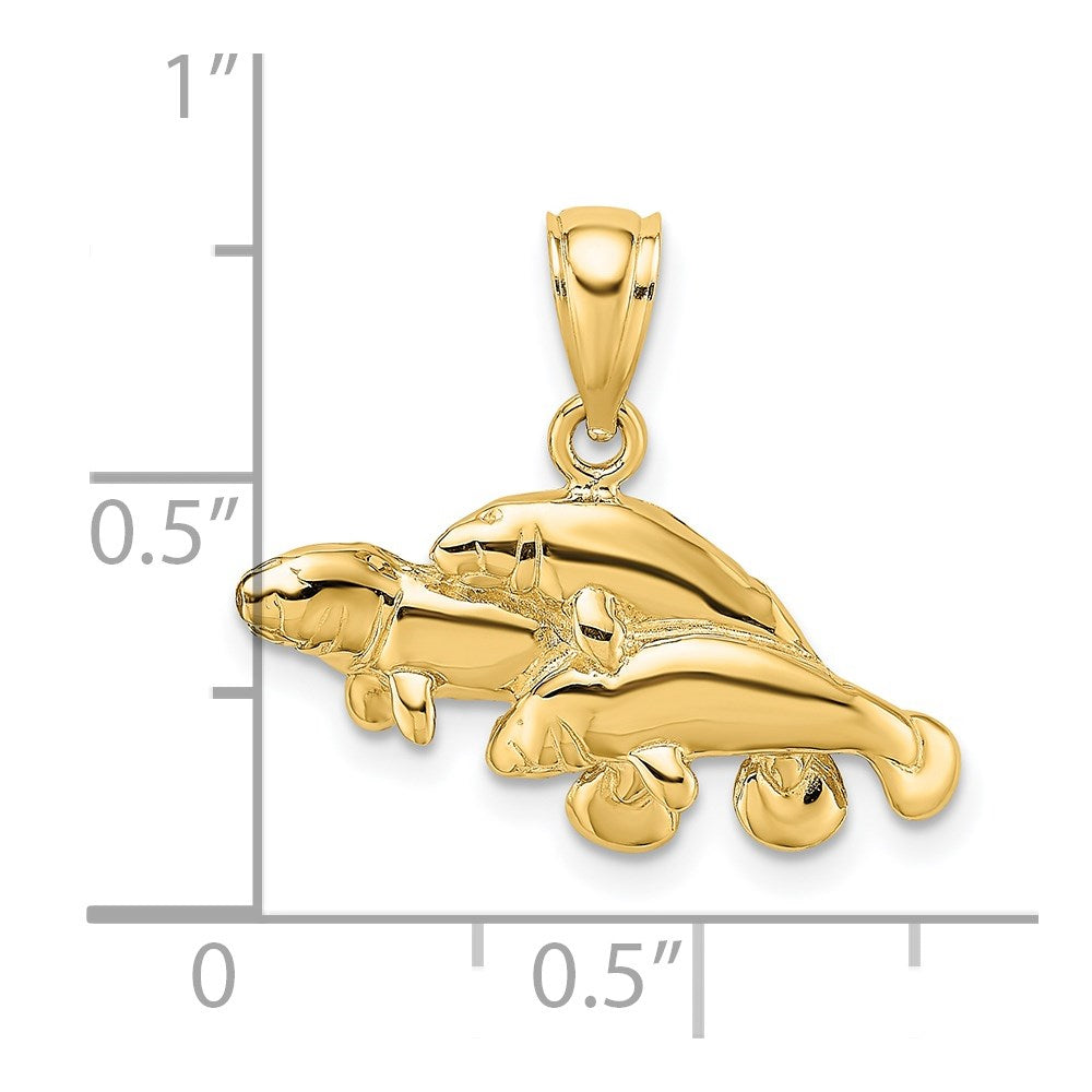 14k Yellow Gold Polished Triple Manatee Charm