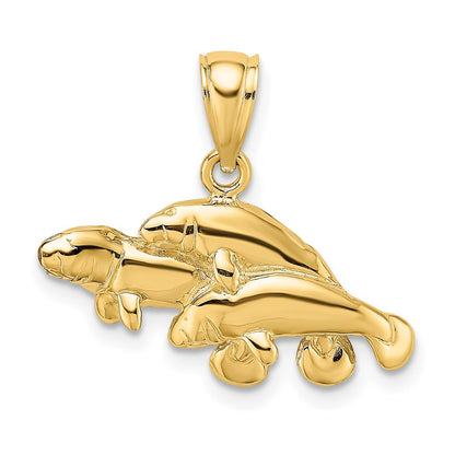 14k Yellow Gold Polished Triple Manatee Charm