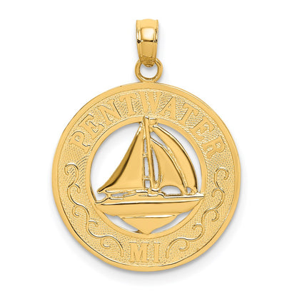 14k Yellow Gold PENTWATER MI Sailboat Charm