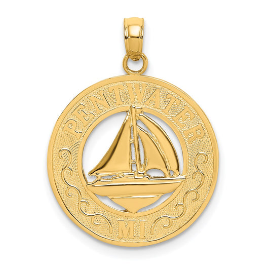 14k Yellow Gold PENTWATER MI Sailboat Charm