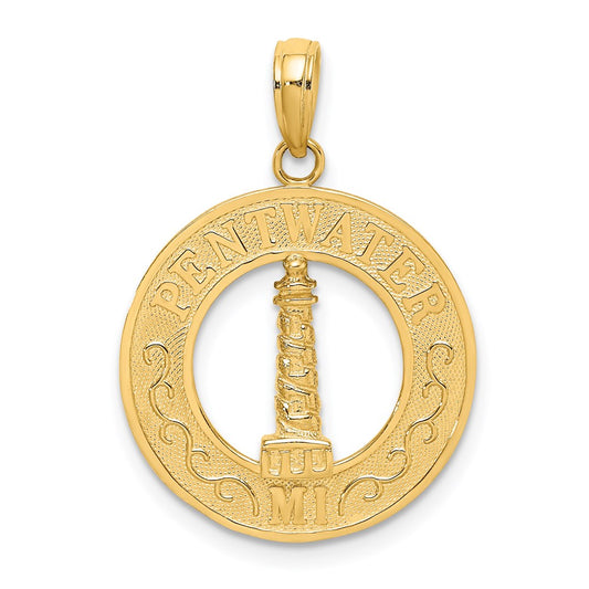 14k Yellow Gold PENTWATER MI Lighthouse Charm