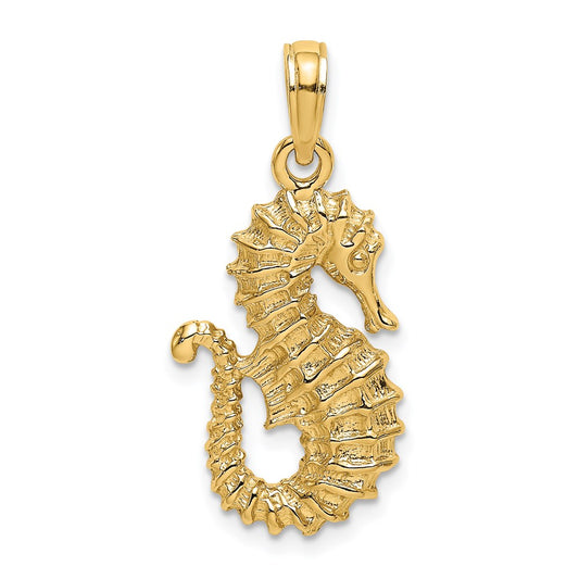14k Yellow Gold Textured Seahorse Charm