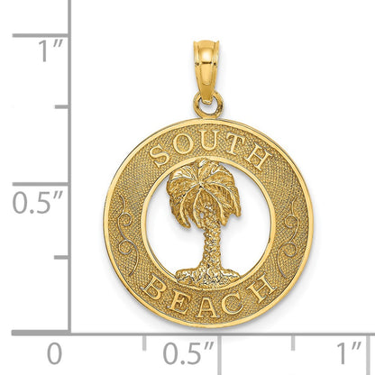 14k Yellow Gold SOUTH BEACH w/Palm Tree Circle Charm