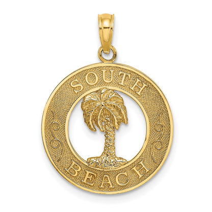 14k Yellow Gold SOUTH BEACH w/Palm Tree Circle Charm