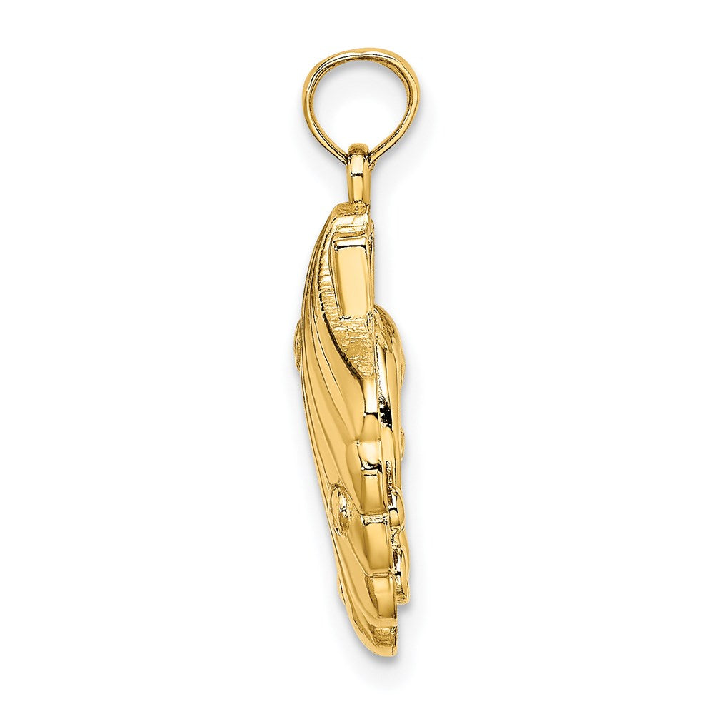 14k Yellow Gold Reversible Dolphins and Waves in Shell Charm