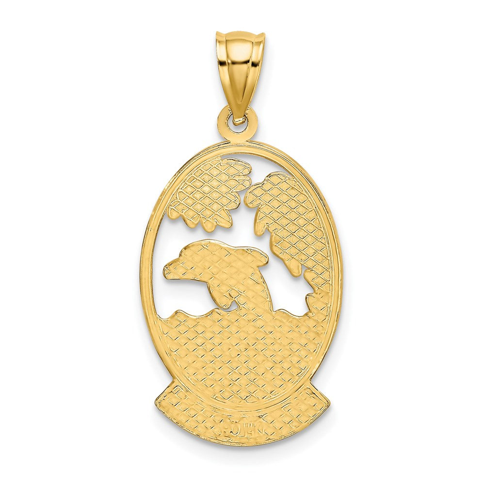 14k Yellow Gold HAWAII w/ Dolphins in Waves Charm