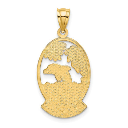 14k Yellow Gold HAWAII w/ Dolphins in Waves Charm