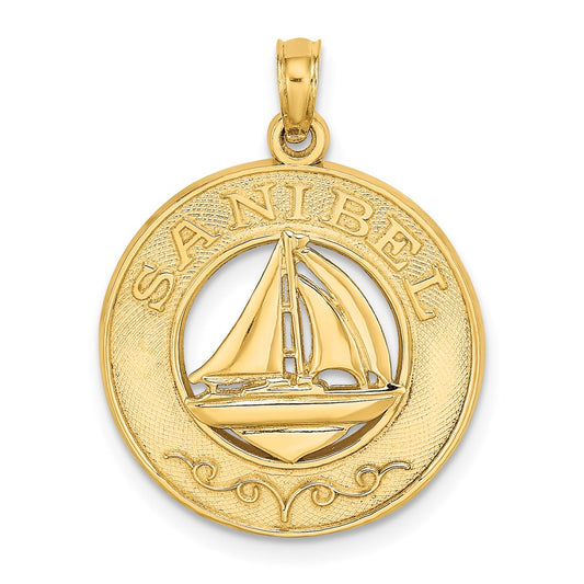 14k Yellow Gold SANIBEL w/Sailboat Circle Charm