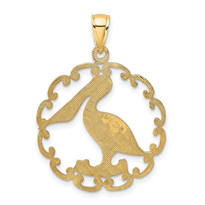 14k Yellow Gold Pelican In Circle Charm