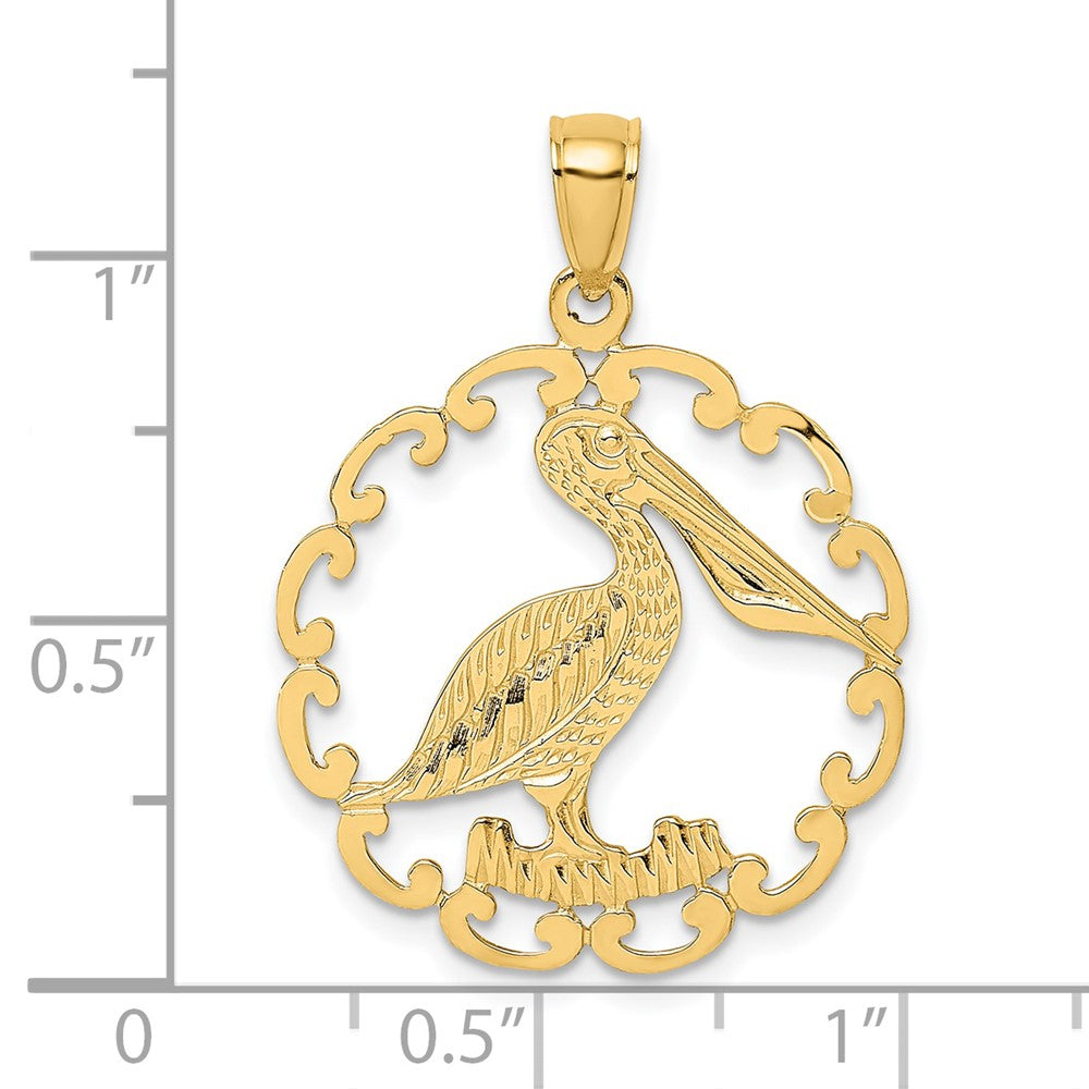 14k Yellow Gold Pelican In Circle Charm