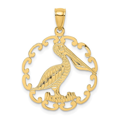14k Yellow Gold Pelican In Circle Charm