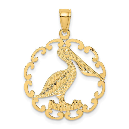 14k Yellow Gold Pelican In Circle Charm