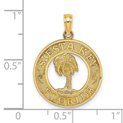 14k Yellow Gold SIESTA KEY FLORIDA  w/Palm Tree Circle Charm
