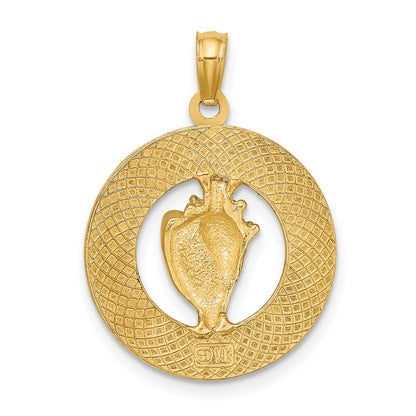 14k Yellow Gold SIESTA KEY FL Circle w/ Conch Shell Charm