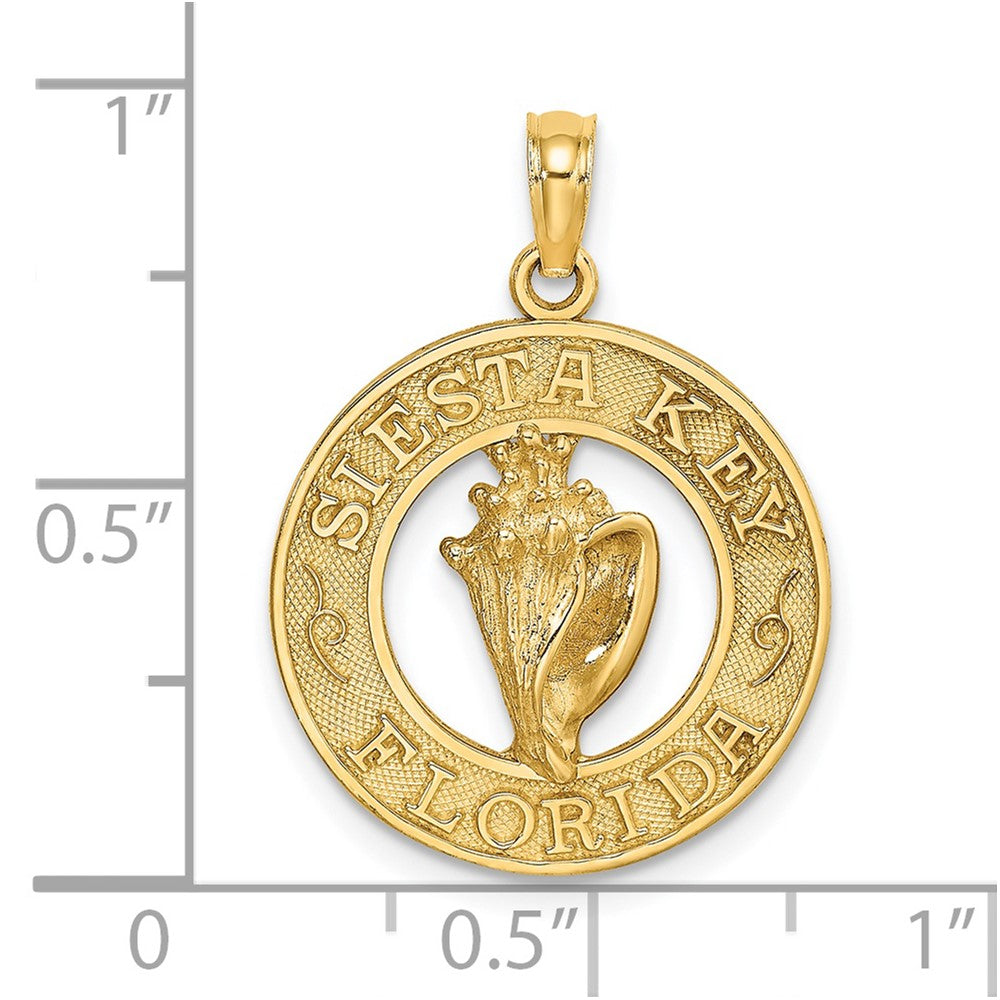 14k Yellow Gold SIESTA KEY FL Circle w/ Conch Shell Charm