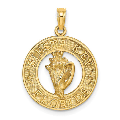 14k Yellow Gold SIESTA KEY FL Circle w/ Conch Shell Charm
