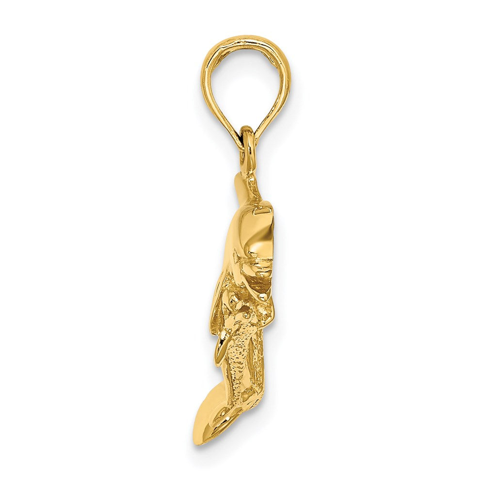 14k Yellow Gold 2-D Double Dolphins Swimming Charm