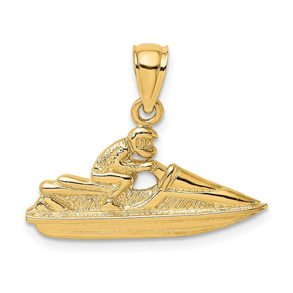 14k Yellow Gold Textured 2-D Jet Ski Charm