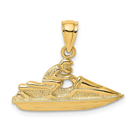 14k Yellow Gold Textured 2-D Jet Ski Charm