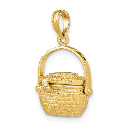 14k Yellow Gold 3-D Nantucket Basket Moveable Lid Charm
