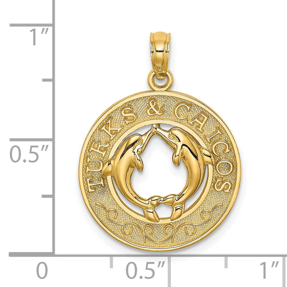 14k Yellow Gold TURKS AND CAICOS w/ Dolphins Circle Charm